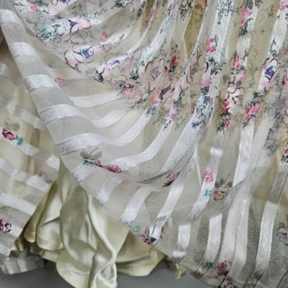 Vintage 50s Strapless Fit & Flare Chiffon Stripe Midi Dress S? 4? Ivory Pink - Picture 12 of 12